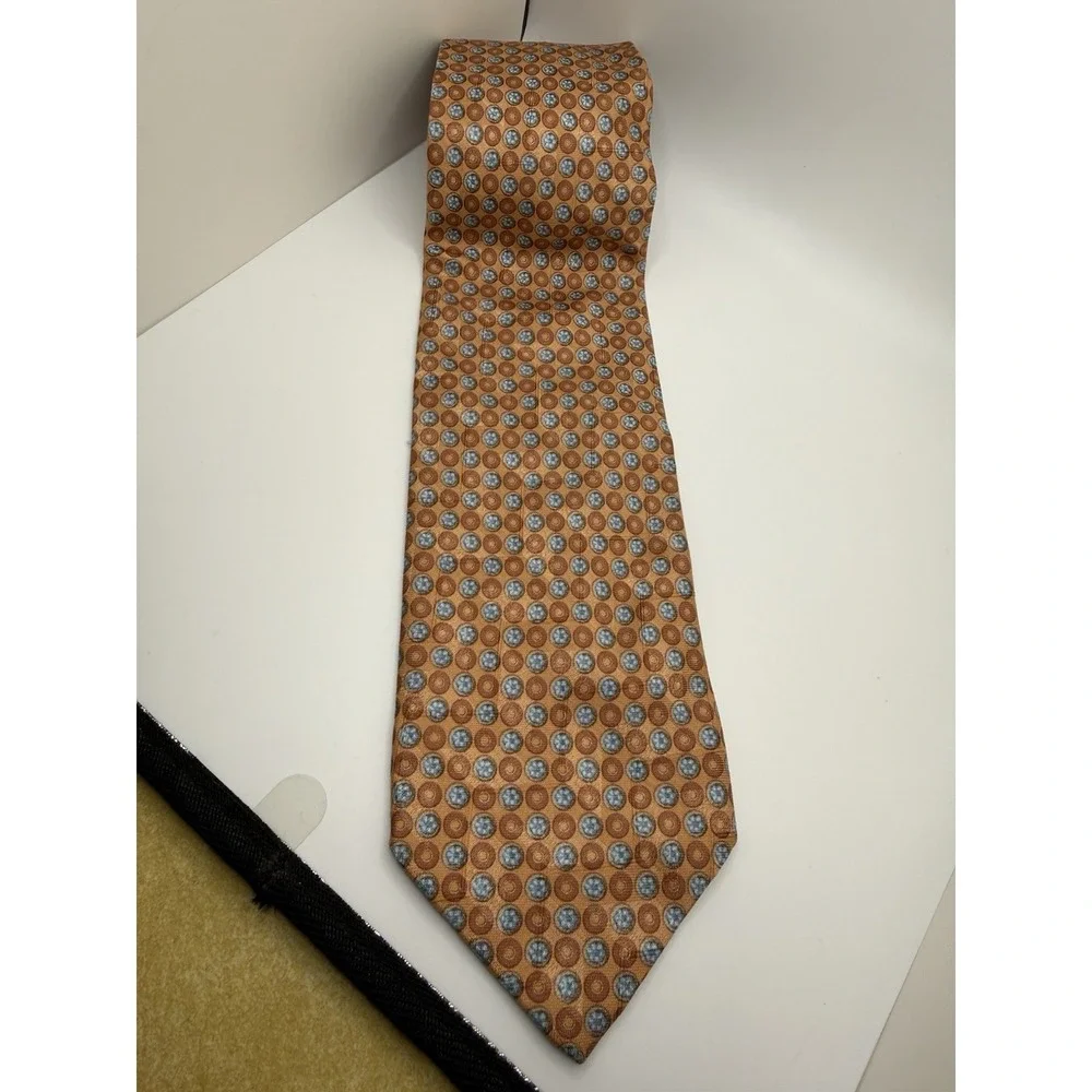 Ermenegildo Zegna Silk Tie Italy‎ Copper Blue Medallion Tessuto Esclusivo